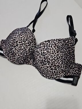 XOXO Leopard Print Underwire Push-Up Bra - Cream/Black Size 34C